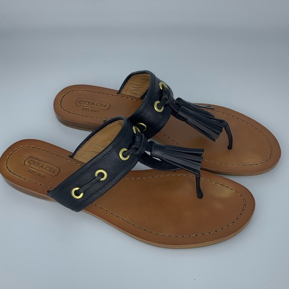 COACH Sheena black leather tassel sandals - Picture 7 of 8